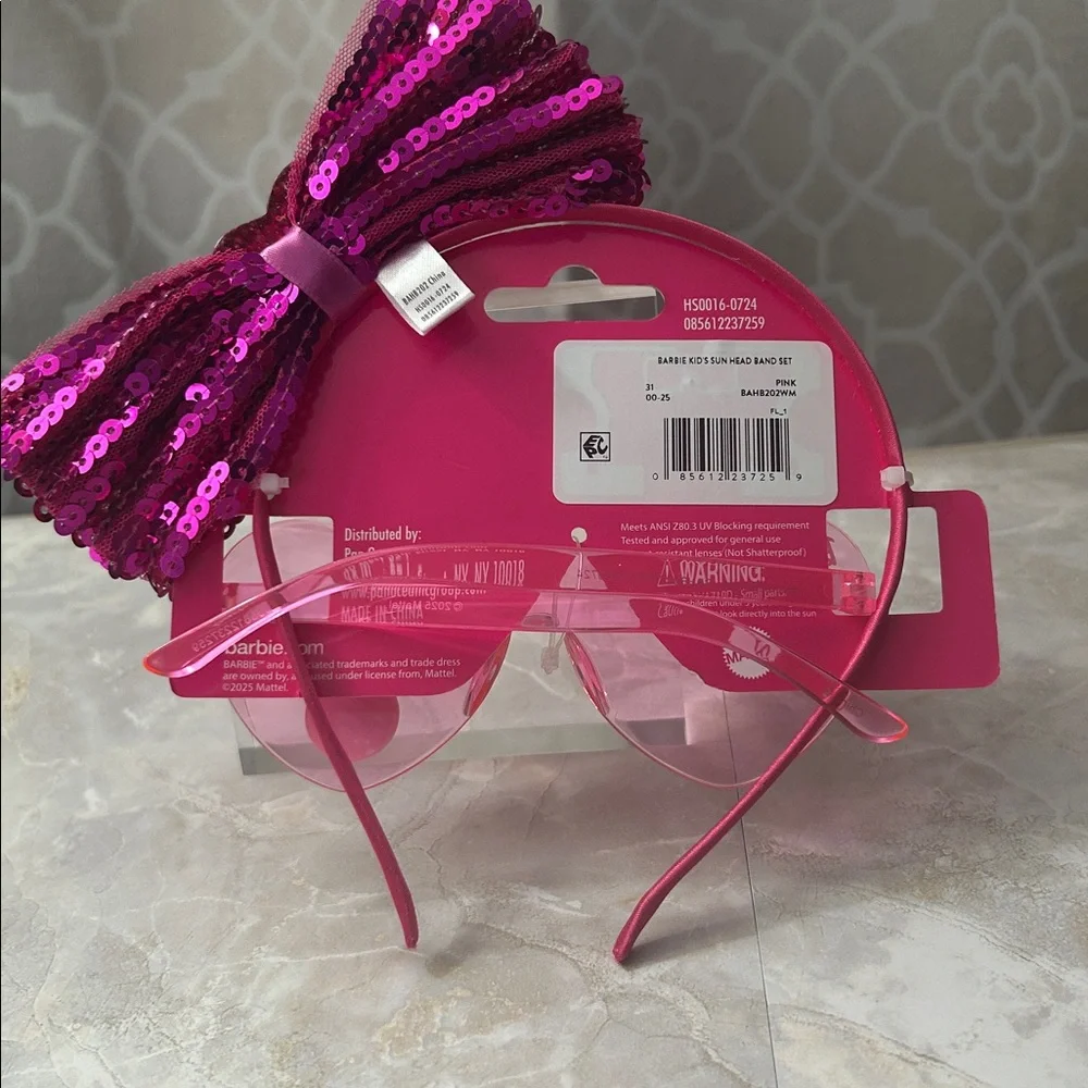 Barbie Hot Pink Heart Sunglasses with Sequin Bow Headband NWT